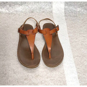 Mossimo Supply Co. Women's Cognac Brown T-Strap Leather Sandals Boho Size 8